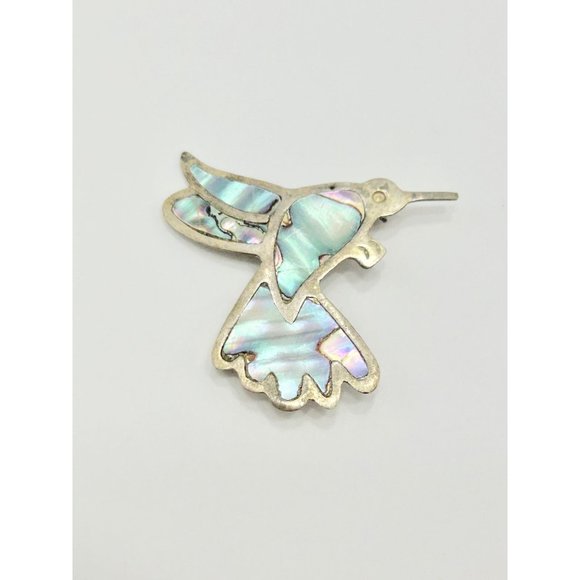 Vintage Alpaca Silver Mexico Hummingbird Bird Pin Brooch w Abalone Shell Inlay - Picture 7 of 13